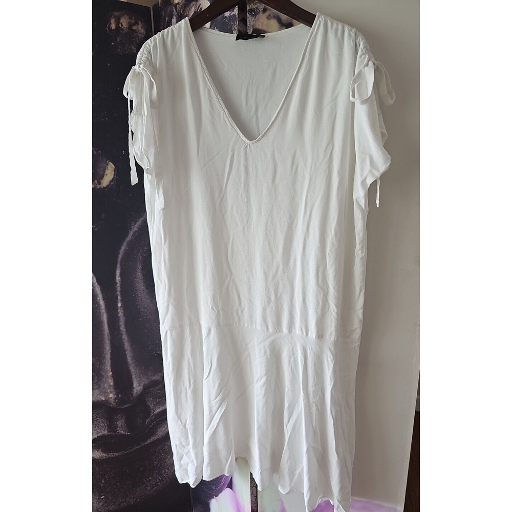 HATCH Short Sleeve Scoop Neck Drop Waist All‎ White Dress Size 2 Stretch